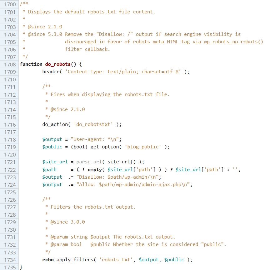 定义默认虚拟 robots.txt 内容的代码