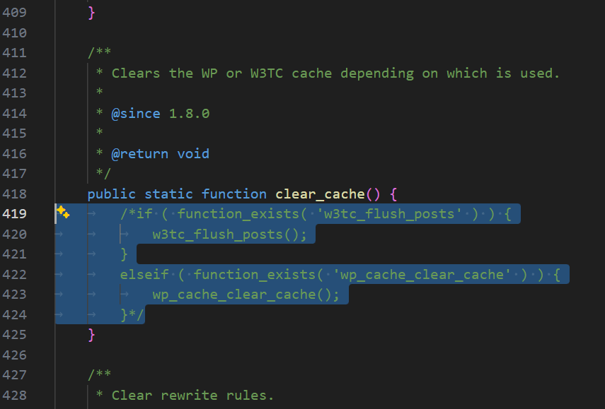 注释掉 Yoast SEO 中的 clear_cache 函数代码